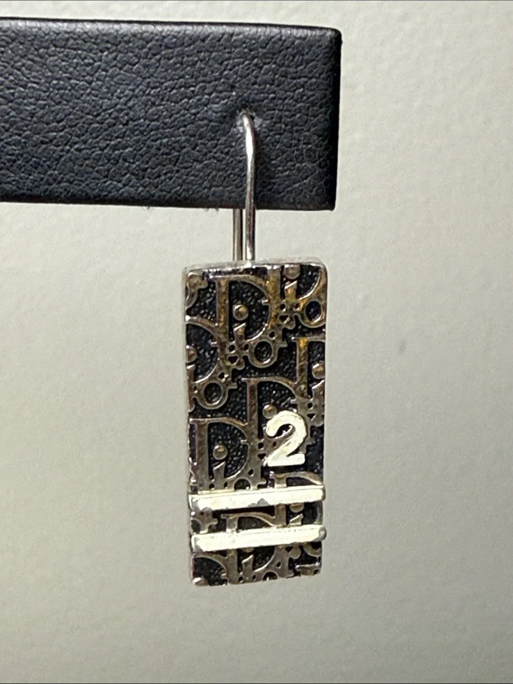 Christian Dior Oblique Trotter Logo Silver Tone Pierced Drop Earrings
